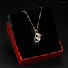 Pendant Necklaces Luxury Female Pink Purple Zircon Necklace Charm Gold Color Wedding For Women Cute Crystal Flower Chain