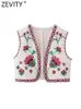 Capris Zevity Women Vintage Position Floral Embroidery Short Vest Jacka Ladies National Style Patchwork Casual Waistcoat Tops CT1395