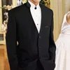 Men's Suits Black Groom Tuxedo With Stand Collar 2 Piece Slim Fit Tunic Men For Wedding Male Fashion Set Jacket Pants 2023