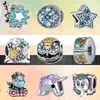 For pandora charm 925 silver beads charms Fashion Colorful Magical Unicorn Owl Flower Sky Blue Zircon charm set Pendant