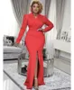 Casual Dresses Women Party Long Dress Red Sleeve High Slit Package Hip Elegant Office Wear Slim African Female Event Classy Occasion Robes