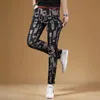 Jeans pour hommes Light Luxury Mens Slimfit Imprimé Black Denim Pants Sexy Allmatch Trendy Stretch Korea Version Street Pants; 230707