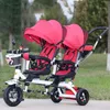 Sicherheits-Twin-Kinderwagen, Doppelsitz, Kinder-Dreirad, Kinderfahrrad, drehbarer Sitz, dreirädriger, leichter Kinderwagen, tragbar, praktischer Kinderwagen, mehrfarbig, ba67 C23