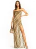 Robes décontractées 2023 mode serpent imprimé en mousseline de soie robe d'été Sexy Spaghetti sangle moulante Maxi robe pour les femmes été fête Slip A1258
