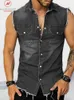 Men's Dress Shirts Fashion Men Summer Solid Color Denim SingleBreasted Design Pocket Decor Turndown Collar Sleeveless Slim Cardigan Top 230707