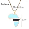 Colares com Pingente África Botswana Mapa Bandeira Colar Cor Dourada Aço Inoxidável Africano Jóias Presente
