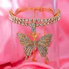 Anklets Caraquet Bling Crystal Tennis Chain Big Butterfly Anklet dla kobiet Fashion Charm Foot Rhinestone Jewelry