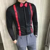 Herrenhemden, Smokinghemd und Fliege, Brustfaltenriemen, langärmlig, Slim-Fit, Ballbluse, Schwarz, Rot, Weiß, Hochzeit, gesellschaftliche Oberteile 230707