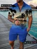Survêtements pour hommes Hawaiian Polo Set Hommes Survêtement Summer Beach Outfits Shorts Shirt 2 Piece Zipper Suit Coconut Tree Casual Big Size Streetwear 230707