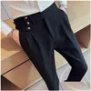 Männer Hosen 2022 Kleid Männer Britische Hohe Taille Gerade Soziale Hosen Gürtel Hose Italienische Herren Formale Pantalones L220702 Drop Liefern DHYXB