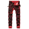 Men's Jeans Mens skull prints elastic denim pants street fashion paint red jeans slimming casual 230707