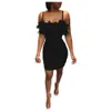 Casual Dresses For Women 2023 Sexy Fuzzy Trim Bandeau Party Skinny Dress Wedding Guest Evening Plain Mini Lady