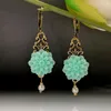 Pendientes colgantes de Moda 2023, gota de flor verde en racimo para mujer, joyería marroquí, pendiente colgante de perla de Color dorado antiguo