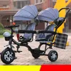 Safety twin baby stroller double seat child tricycle kids bike rotatable seat three wheel light stroller protable convenient pushchair multicolor ba67 C23