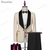 Мужские костюмы Blazers Thorndike Mens Wedding White Jacquard с черным атласным воротником PCS Groom Terno для MenjacketVestpants 230707