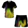 Träningsoveraller herr Summer Splash Tie Dyeing 3D Shorts Sets Kortärmad T-shirt 2023 Man Sport Träningsoverall Set Kläder 2 delar