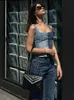 Женские танки Camis Blue Denim Top Top Top Женская джинсовая жилетка Панчание вершины майки y2k Streetwear Corset Top Женская рукавица летние сексуальные топы женщина 230707