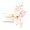 Tocados de boda Cerámica Flores Campo Femenino Perlas dulces Soporte de oro Piece para mujeres adornos decorativos