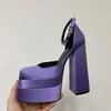 Scarpe Aevitas viola impreziosite da cristalli nero rosa blu satinato Doppia piattaforma Décolleté con tacco alto Sandali da donna Scarpa elegante Fabbrica da sera 02Pm #