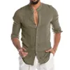 Chemises habillées pour hommes couleur unie lin chemise à manches longues bouton tendance grande taille col montant décontracté coton hauts 5XL 230707