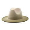 Британский стиль шляпы Fedora Gradient Classic Big Wide Brim Felted Jazz Hat Women Panama Свадебная церковь Cap Sombreros de Mujer