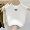 T-shirt de styliste pour femmes, débardeur sexy, tricoté, sans manches, camis, mode, badge triangulaire, t-shirts d'été, vêtements pour femmes