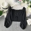 Women's Blouses French Chic Blouse Women Off-shoulder Bandage Lace-up Sweet Girls Blusas De Mujer Puff Sleeve Female Corset Top Drop