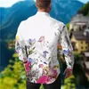 Chemises habillées pour hommes Mode Floral Coton Élastique Revers Chemise Casual Festival En Plein Air Rue Bleu Violet Bouton Top Plus La Taille 2023 230707