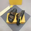 Designer Trainer Mule Pantoufles en cuir de veau gaufré Black Sandal Men Buckle script strap Slipper Old Flower Summer Leather Rubber Shoe Slides 05