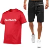 Mens Tracksuits Men Summer Fashion Haval Car Print Casual ONeck Cotton Sports Short SleevedSweatpants Solid Color Trendy Tee Set 230707
