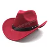 Zimowy wełniany damski męski zachodni kapelusz kowbojski dla dżentelmena Jazz Cowgirl ze skórzanymi czapkami Cloche Church Sombrero