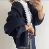 Cardigans v hals långärmad cardigan femme chic utsökta pärlplattor tröjor höst vinterkläder kvinnor japanska eleganta rockar