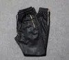 Erkekler pantolon Idopy Erkekler Sonbahar Sahte Deri Joggers Harem Hip Hop Ayakta Altın Fermuarlar Elastik Bel Drawstring PU PU Pantolon Erkek 230707