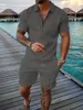 Men's Tracksuits Suit Set Man Summer Polo Shirt Short Sportswear Plaid Printed Sleeve Zipper Vacation 2 Pieces 230707
