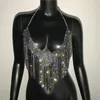 Tanques femininos Mulheres Mulheres Roupas Y2K Tops Sexy Club Beading Camis Tank Top Stage Moda Casual Tassel Backless Strass Sling