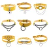 Choker Yellow PU Leather Rivet Body Accessories Cosplay Harajuku Punk Gothic Necklace For Women Sexy Spike LGBT Collar Jewelry