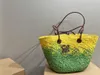 Sac tissé en herbe Sac de plage d'été Qualité miroir Anagram Basket Sac à provisions coloré Sac à main grande capacité pour femme Sac de créateur de luxe