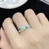 女性ジュエリー甘い結婚指輪シミュレーションカラフルなトルマリンジルコンダイヤモンドホワイトゴールドプラチナオープニングリングガールフレンドパーティー誕生日ギフト調節可能な