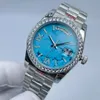 Kvinnors automatiska mekaniska klockdatum Roman Diamond Face 36mm Diamond Bezel rostfritt stål fällbart spänne Kvinnors julklappsklocka