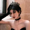 Hair Pins Ju Jingyi Same Black Crown Headdress Bridal Wedding Dress Hair Jewelry Baroque Princess Crystal Crown