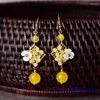 Dangle Boucles D'oreilles Jaune Jade Fleur Pierre Designer Naturel Mode Femmes Réel 925 Argent Charme Cadeaux Bijoux Chinois Amulette Pierres Précieuses