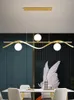 Chandeliers Modern Simple LED Long Chandelier Nordic Creative Restaurant Living Room Bar Cafe Office Glass Ball Hanging Lamp Iron Black Gold
