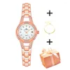 Relógios de pulso 2023 Shine Diamond Elegant Watch para mulheres com pulseira de aço ouro pequeno presente feminino Montre Femme