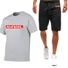 Mens Tracksuits Men Summer Fashion Haval Car Print Casual ONeck Cotton Sports Short SleevedSweatpants Solid Color Trendy Tee Set 230707