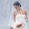 Pérolas chiques rendas florais apliques véus de casamento para noiva uma camada tule romântico moda véus de noiva branco marfim 90 cm * 160 cm longos acessórios para o cabelo da noiva CL2562