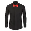 Herrenhemden Männer Hochzeit Smoking Langarm Französische Manschettenknöpfe Schwalbenschwanzfalte Dark Button Bowtie Gentleman Hemd Weiß Rot Schwarz 230707