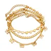 Anklets 2-5 PCS Gold Plated Boho Lock Key Butterfly Beach Anklet Chain Set For Women Adjustable Foot Jewelry Gift