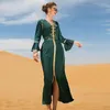 Abbigliamento etnico Satin Diamonds Abaya Women Dubai Evening Party Dress Musulmano Ramadan Eid Jalabiya Flare Sleeve Kaftan Islam Caftan Robe