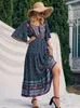 Robes de soirée bohème plage longue robe femmes vêtements 2023 été bouton col en v manches évasées Boho Hippie Chic Maxi Vestidos