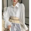 Damespolo's Mode Vrouw Blouse 2023 Franse vintage geplooide wijd uitlopende mouwen Elegant wit overhemd Lange mouwen woon-werkverkeer Top Camisas